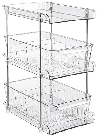 Multifunktionale Spülbecken Organizer, Küche Bad Waschbecken Veranstalter, Pull-Out-Regal mit Schubladen, In-Schrank-Veranstalter, Mehrzweck stapelbar Schrank Veranstalter und Lagerung, (Dreilagig)