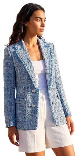 Roman Boucle Blazer for Women UK Ladies Frayed Edge Tailored Longline Rever Collar Jacket Lapel Stretch Smart Office Work Party Night Going Out Lined Classic