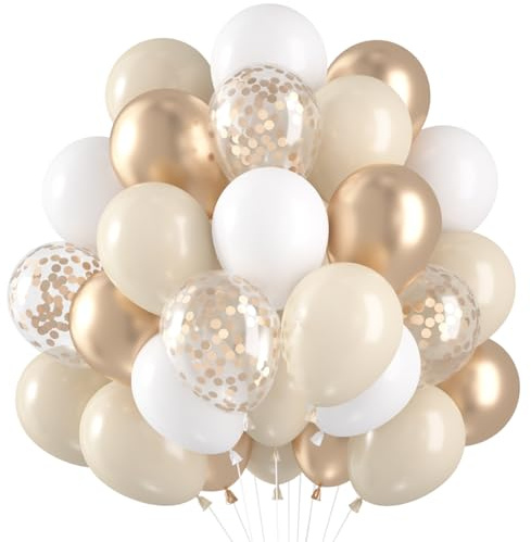 Luftballons Beige Gold, 60 Stück Luftballons Hochzeit Helium Set, Ballons Beige Weiß Metallic Champagner Gold, Helium Ballons Nude Gold Konfetti Latex Ballon für Hochzeit Boho Geburtstag Babyparty