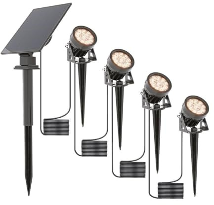 HOFTRONIC - 4er Troy Solar Gartenstrahler - Separates Solarpanel - 3000K Warmweiß Licht - IP65 Wasserdicht - 150 Lumen - Inkl. Dämmeringsschalter - Solar Strahler außen - Außenstrahler