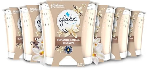 Glade Jar Candle, Scented Candle Infused with Essential Oils, Up to 30 Hour Burn Time, Vanilla Blossom, Pack of 6 (6 x 112g)