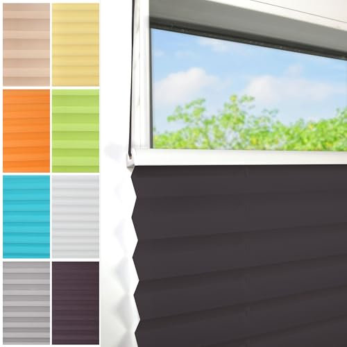 Plissee Ohne Bohren klemmfix,120x140cm（BxH,Anthrazit,Easyfix Faltrollo mit Klemmträger, Klemmfix ohne Bohren, Lichtschutz, Verschpannt