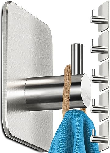 Menz Handtuchhaken ohne Bohren, 6 Stück - Edelstahl Klebehaken extra-stark, rostfrei, ideal als Handtuchhaken für Bad & Küche, Premium Haken selbstklebend inkl, Wandhaken Selbstklebend für Bad