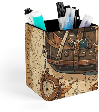 RKJVB Stifthalter, antiker Schatzkarte, Stifthalter für Schreibtisch, quadratisch, für Büro, Schreibtisch, Zubehör, Damen, Make-up-Pinselhalter, Stift-Organizer für Zuhause