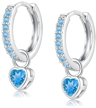 Ohrringe Silber 925, Ohrringe Silber 925 Hängend Creolen Silber 925 Klein mit Herz Rund Zirkonia für Damen Mädchen Herren