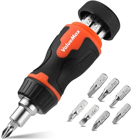 ValueMax Multi-bit Stubby Ratchet Screwdriver Set, Magnetic Screwdriver with Phillips, Slotted, Torx Cr-V Bits, Small Screwdriver Set Ideal for DIY and Home Maintenance