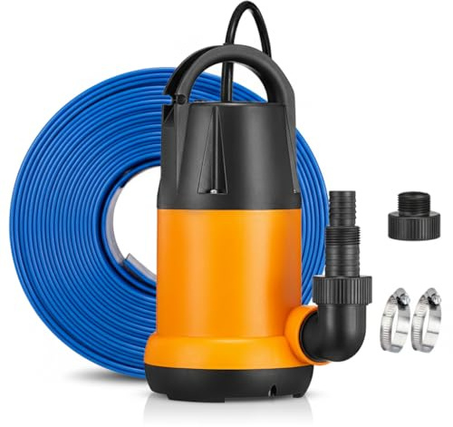 Submersible Sump Pump, Water Pump With 25Ft. Water Hose, Portable Utility Pump, Water Transfer Pump with 25-Foot Cord, 4000 GPH, Ideal for Swimming Pool, Garden Pond, Basement