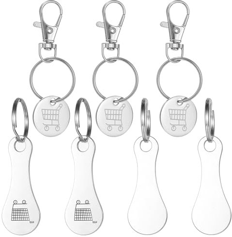CATOR Chiave Carrello Spesa Universale, 7 Pezzi Gettone Carrello Spesa Chiave in Acciaio Inossidabile Chip per Carrello della Spesa Rimovibile Gadget Pratici del Carrello