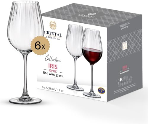 Crystal Bohemia Rotweingläser - Tulpenkelch - 6er Set, je 500 ml, spülmaschinenfest, langlebig, kratzfest & bleifrei - Elegante Weingläser aus Kristallglas - Ideal als Geschenk für Weinliebhaber