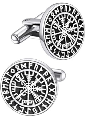 GAUEIOUR Cufflinks for Men, Norse Viking Tuxedo Shirt Cuff Links,Stainless Steel Cuff Links and Shirt Studs,Vintage Style Viking Runes Compass Cufflinks