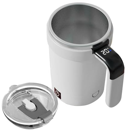 Taza de café con mezcla automática – Taza automezcladora con pantalla de temperatura, batidora eléctrica recargable con pantalla de temperatura para viaje, camping, casa, leche y uso diario