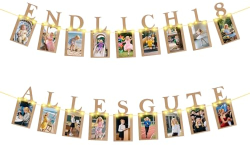 18. Geburtstag Mädchen Junge Deko, Seutgjie Fotogirlande zum 18. Geburtstag mit LED-Lichterkette und 18 Glitzerkarten für Fotos von 1 bis 18 Jahre