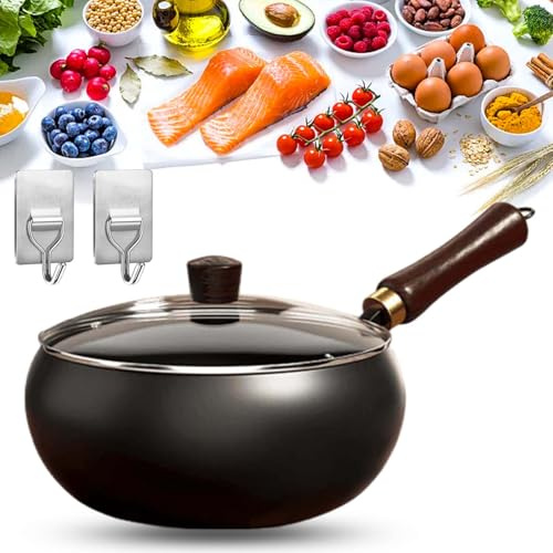 Uncoated Thick Iron Pot, Japanese Uncoating Cast Iron Pot, IronPot Pro, Multifunctional Non-Stick Cast Irons Wok with Lid, High Purity Irons Frying Pan for Cooking (Smooth-Glass Cover, M-9.5 in)
