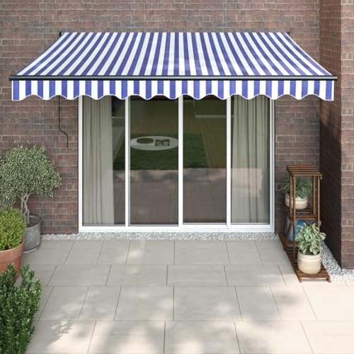 Elektrische Gelenkarmmarkise mit Motor, Fernbedienung und Handkurbel, wasserdicht, UV-beständig, 3x2,5m, Blau-Weiß für Terrasse, Balkon