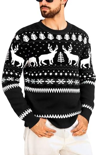 Marvmys Pulls De Noël Homme d'hiver Sweater Manches Longues Chandail Col Rond Hommes Ugly Tricoté Pullover S-XXL