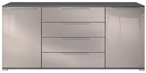 Sideboard Linio V2 – Moderne Kommode mit 2 Türen & 4 Schubladen, Anthrazit matt/Sandgrau Hochglanz, 166,5 x 72,5 x 35 cm (BxHxT) – Beistellschrank Anrichte Standschrank