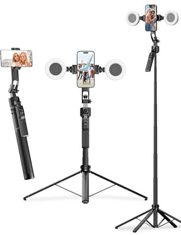 Handy Stativ mit Verfolgung, Rollei 360 Grad Rotation Automatic Face Tracking Smartphone Tripod Selfie Stick 163 cm mit Licht und Fernbedienung zum Filmen Vlog, Handy-Stative-Video-Smartphone-Tripod