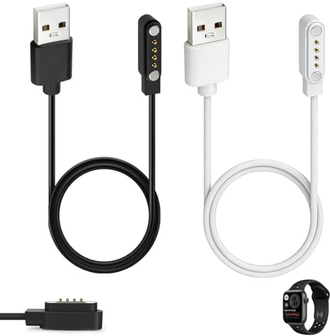 2 Pièces Chargeur Montre Connectée Universel, 4 Pin 7,62 mm Smartwatch Chargeur, Câble USB Magnétique, Câble de Recharge Rapide 60 cm pour Montre Intelligente, Portable et Compatible Multi-Appareils