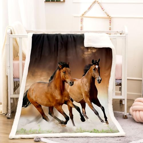 KBDQGX Wohndecke Kuscheldecke Flauschige & Warme Flanell Decke 150X200Cm Super Flausch Fleecedecke Sofadecke Mit Braunes Tier Pferd Muster Als Sofaüberwurf Decke Oder Wohnzimmerdecke