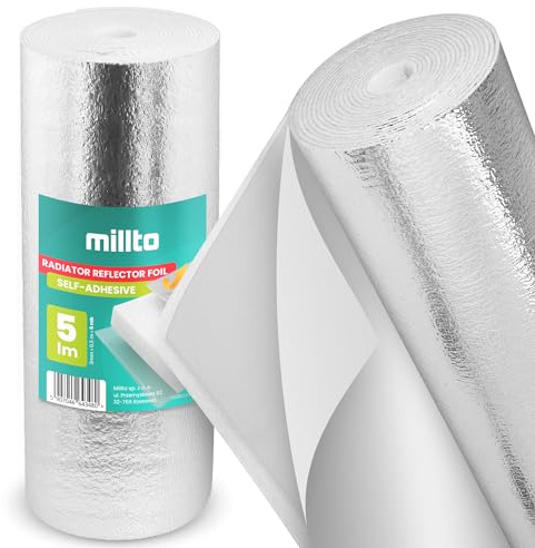 Millto Heizkörper Reflexionsfolie Selbstklebend 3 mm x 0,5 m x 5 m Isolierfolie Wandisolierung Reflexionsplatte Reflektionsfolie Isoliermatten Thermomatte Alufolie Dämmfolie Isolierung