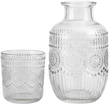 Bexdug Juego De Garrafa Para Agua Y Vaso Para La Mesita De Noche Del Dormitorio | Diseño De Copos De Nieve Y Estilo Vintage - Jarra De Agua Para Servir Bebidas - para Mesa de Noche, Mesa, Cocina, Té,