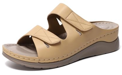 Yeeteepot Sandalias Mujer Elegante Ajustable Cuña Zapatos Caqui 36 EU