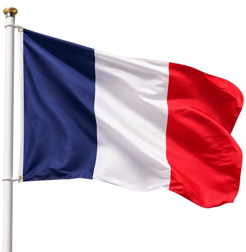 Bandera Francia 90x150cm, Bandera Francesa con 2 Ojales de Latón, France flag, Bandera Copa del Mundo, Bandera de País para exterior, Material Poliéster, Resistente al viento y lluvia