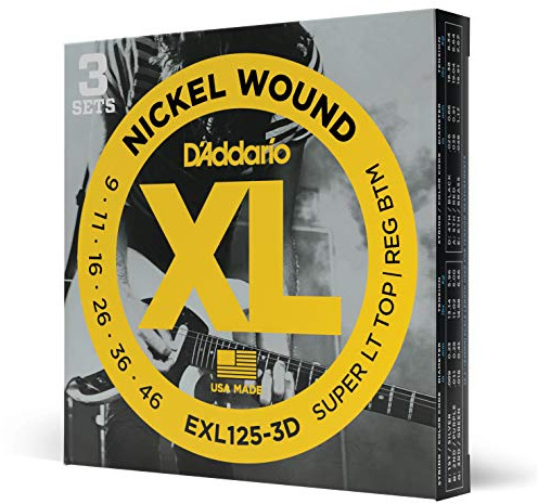 D'Addario gitarrsträngar – XL nickel elgitarrsträngar – EXL125-3D – perfekt intonation, konsekvent känsla, pålitlig hållbarhet – för 6 stränggitarrer – 9-46 superlätt topp/normal botten, 3-pack