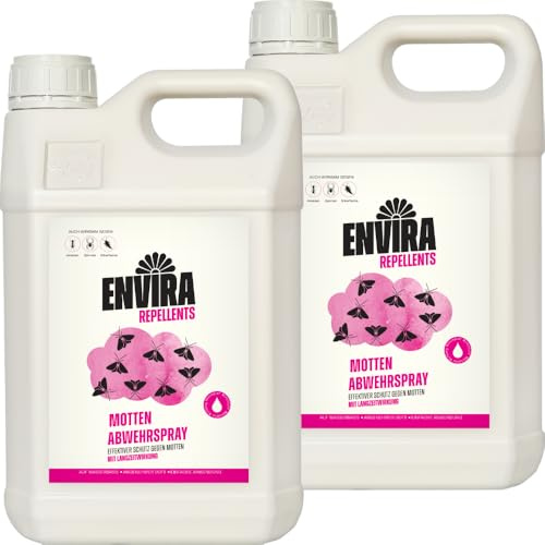 Envira Mottenspray 2x 5 Liter - wirksam gegen Lebensmittel- & Kleidermotten | Motten Spray mit Langzeitwirkung - Mottenschutz für den Kleiderschrank, Mittel gegen Motten in der Wohnung