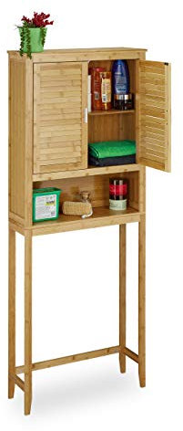 Relaxdays Mobile per Lavatrice LAMELL, da Bagno, bambù, HLP: 170x70x22,5 cm, Lavanderia, Asciugatrice, Legno Naturale, Marrone