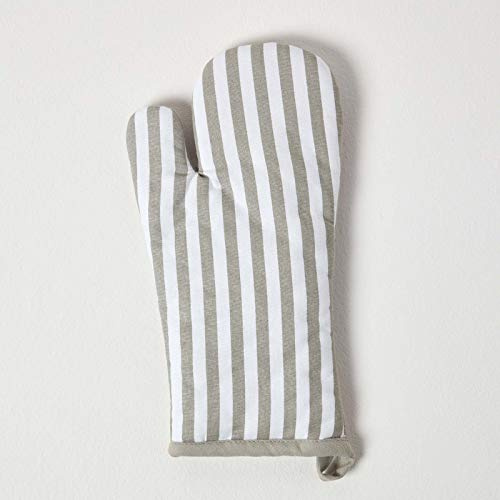 Homescapes Ofenhandschuh Thin Stripes, grau weiß ca. 18 x 32 cm, Topfhandschuh aus 100% reiner Baumwolle mit Polyesterfüllung, waschbarer Kochhandschuh