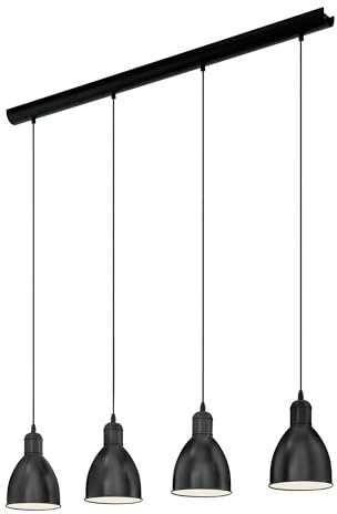 EGLO pendellampa PRIDDY, vintage taklampa med 4 ljuskällor i industristil, retro pendellampa i metall, färg: svart, vit, sockel: E27