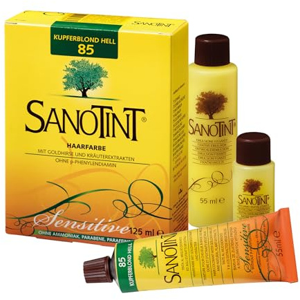 Sanotint - Haarfarbe Sensitive Nr. 85 Kupferblond Hell - Naturnahe dauerhafte Haarfarbe mit Goldhirse und wertvollen pflanzlichen Extrakten – 100% Grauabdeckung – vegan - 125 ml