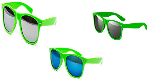 Ciffre 3 er Set Nerd Sonnenbrille Partybrille Festival Sunglass Stil Atzen Brille Grün verspiegelt D934