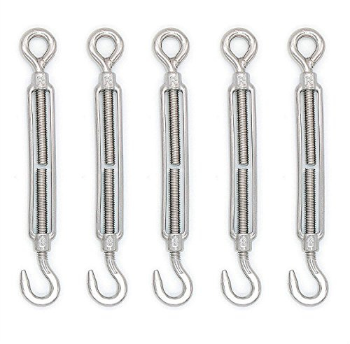 Mecollection M4/M5/M6/M8 304-Edelstahl-Haken-und-Ösen-Spannschloss, mit Drahtseilspannung, 5 Stück