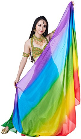Calcifer Bauchtanz-Schal, Seide, 200 cm x 110 cm, Schleier, Zubehör für Frauen, professionelle Tänzerin (Regenbogen)