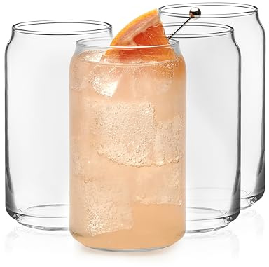 Libbey Classic Can Tumbler Glasses Set of 4, Clear Kitchen Glassware Sets for Beverages and Cocktails, Lead-Free, Cute Drinking Glasses, 16-Ounce