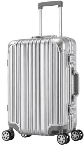 Travelhouse® London Aluminium-Rahmen Handgepäck 47L Silber | Polycarbonat-Hartschale, Ohne Reißverschluss, TSA-Schloss, 4x 360° Doppel-Rollen, 55 x 37 x 23 cm
