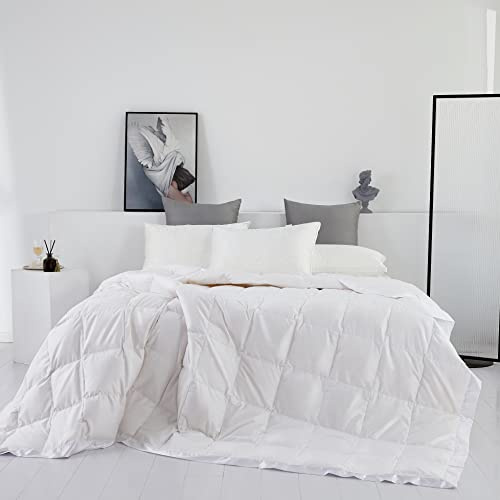 Lightweight Goose Down Comforter/Down Blanket/Duvet Insert for Summer/Warm Weather with Satin Trim,Noiseless & Extra Soft,White King Size(104x90inch)