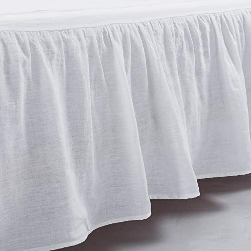 meadow park Washed French Linen Bed Skirt, Dust Ruffle, King Size 78 W x 80 L, Drop 16, Super Soft, Ruffle Style, White Color