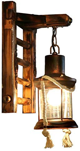 Antik Vintage Industrielle Style Holz Wandleuchte Rustikal Holz Wohnzimmer Wandlampe Metall Glas E27-Fassung Wandbeleuchtung Nachttisch Wandlampe Für Restaurant, Gang, Korridor, Eingang, Bar, Cafe,A