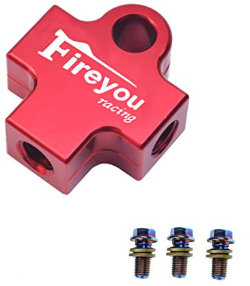 Bremsleitung T Stück, 3 Wege Bremsleitung T Schlauchverbinder aus Legierung, Bremsölschlauch Adapter,mit 3 farbige Schrauben 1.25 × M10, für M10 3/16 Zoll Rohr 10mm (Rot)