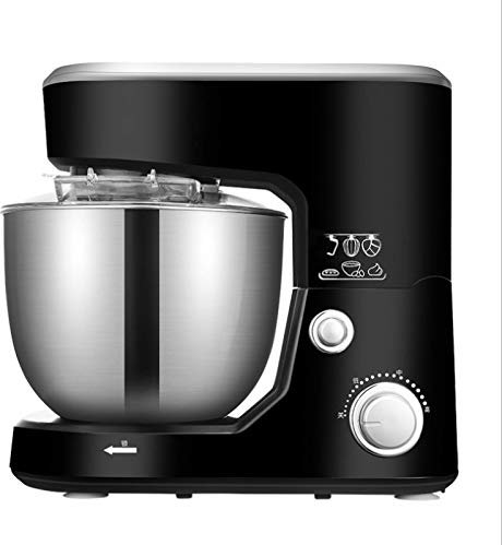 JHNEA Batidora Amasadora, Amasadora con Pantalla LCD (1000 W, con Bol de Acero Inoxidable de 5L, Amasador, Batidor, Varillas y Protección para Salpicaduras),Black
