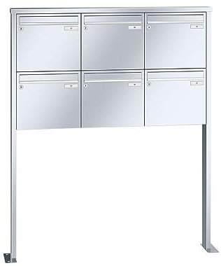 RENZ/Tetro / 6er Freistehende Briefkastenanlage Standbriefkasten / V4A-Edelstahl/Volumen 12 L/mit Fußplatten/Dein-Briefkasten.de