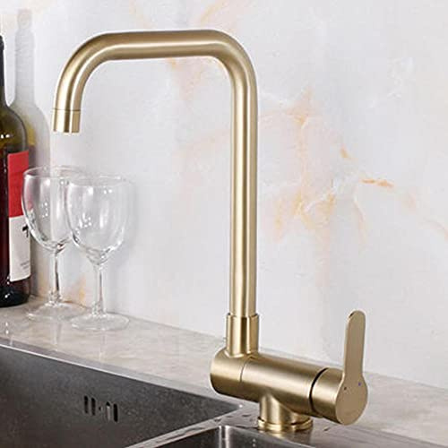 Vorfenster Küchenarmatur Klappbar Gebürstet Gold Warm und Kalt 360° Schwenkbar Edelstahl Anti Rost Spültischarmatur-A