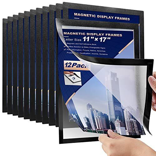 Nellvita Magnetischer Dokumentenhalter, für Briefgröße 27.9x43.2 cm, aus strapazierfähigem PVC, magnetisch und selbstklebend, für Kühlschrank, Whiteboard, Kreidetafel, Wand, Tür, Schrank, 12 Stück