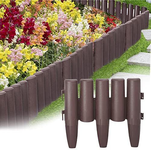 YRHome Bordure de pelouse en plastique 14 m Aspect bois Bordure de tonte Bordure de parterre Bordure de parterre Palissade de jardin Bordure décorative de jardin 1 élément (L x H) 28 x 24 cm Marron