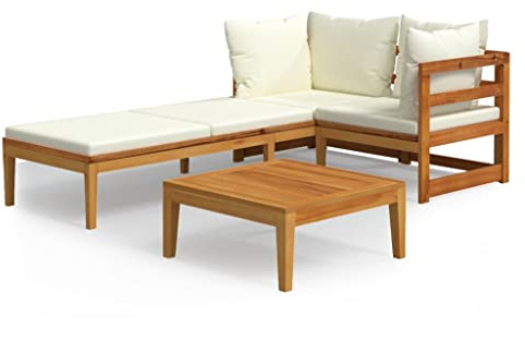 vidaXL 3-TLG. Garten-Lounge-Set mit Cremeweißen Kissen Massivholz Akazie