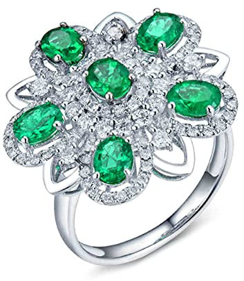 Dsnyu 750 Weißgold Bandring Damen 1.51ct Labor Erstellt Smaragd Moissanite Ringe für Damen Hochzeit 47 (15.0)
