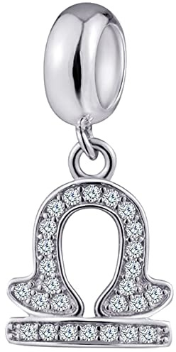 CRISNATA 12 Sternzeichen Sternbild Anhänger Charms mit klarem CZ, 925 Sterling Silber Horoskop Perlen, passend für Europäisches Geburtstagsarmband, Geschenke für Mutter/Ehefrau/Freunde